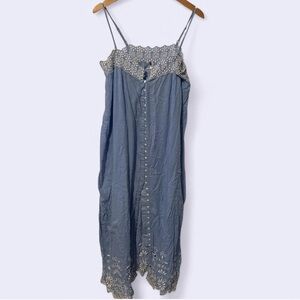 Free People Blue embroidered floral Maxi Dress